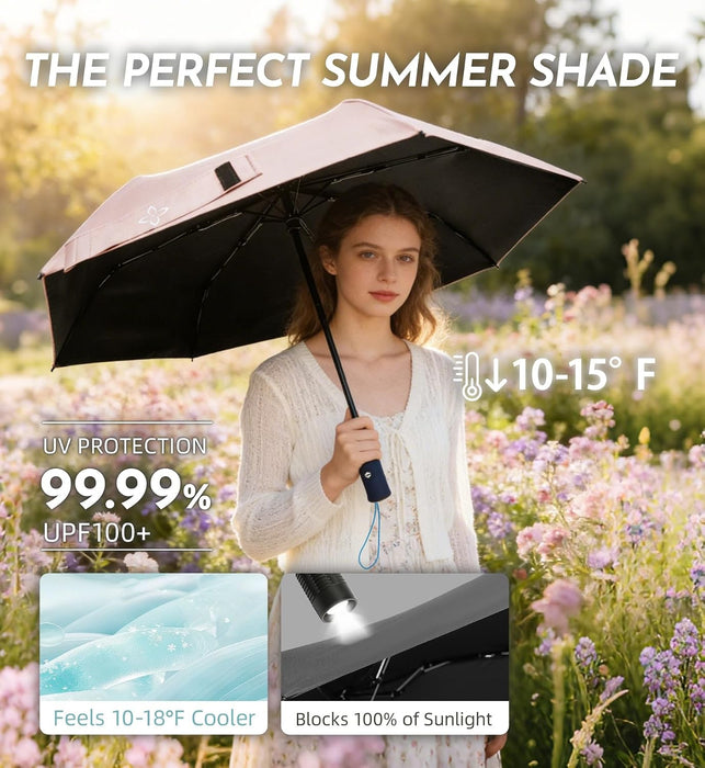 Windproof Travel Umbrella for Rain - 43" Compact Folding Umbrella, Reinforced Strong Frame, Lightweight Portable Parasol