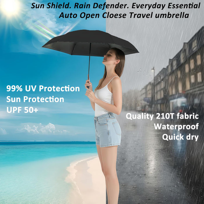 Small UV Protection Travel Umbrella Compact for Rain and Sun UPF 50+ Windproof Portable 42 inch Umbrella for Women and Men