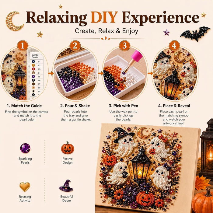 Halloween Ghost Pearl Diamond Art DIY Kit 3D Diamond Frameless (Ghost)
