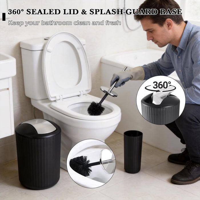 Black Bathroom Accessories Set, 10Pcs Bathroom Accessory Sets Complete with Trash Can, Shower Curtain, Vanity Tray, Soap
