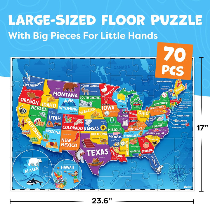 United States Puzzles for Kids Ages 3-5 - 70pc USA Map Floor Puzzle