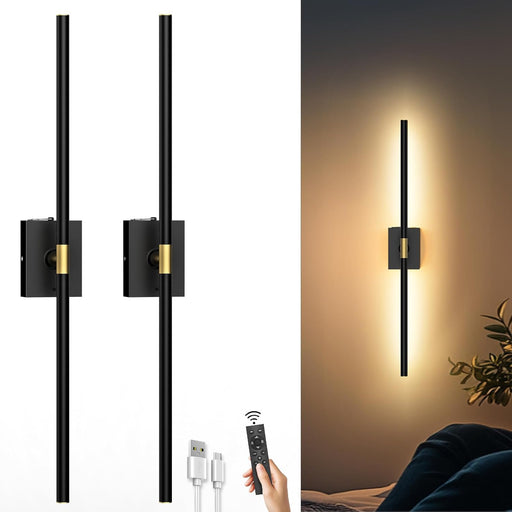 Battery Operated Wall Sconces Set of 2, 10000mAh, Black