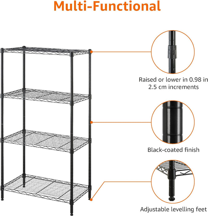 4-Shelf Steel Wire Storage Shelves for Garage, Adjustable Metal Shelving Unit, 200 lbs Per Shelf, 23.2" W x 48" H x 13.4" D, Black