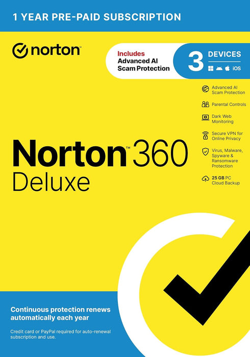 360 Deluxe Antivirus, 3 Devices, Auto-Renews [Key Card]
