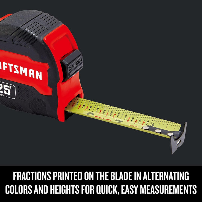 25-Ft Tape Measure with Fraction Marketing, Retractable, Manual-Locking Blade (CMHT37443S)
