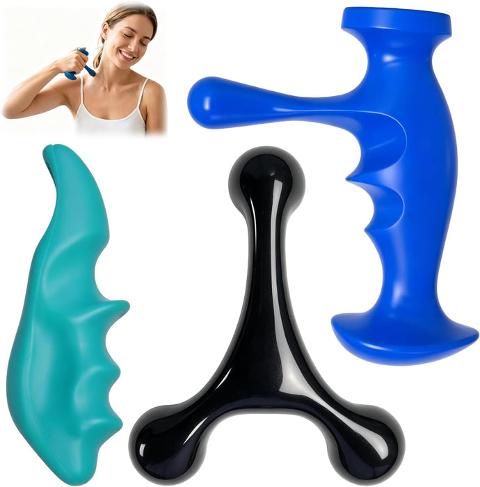 Trigger Point Massage Tool for Deep Tissue, 3PCS Fascia Release Tools Set, Thumb Saver Massage Tool for Full Body Pain Relief, with 3-Legged Massage Knobs, Stress Relief