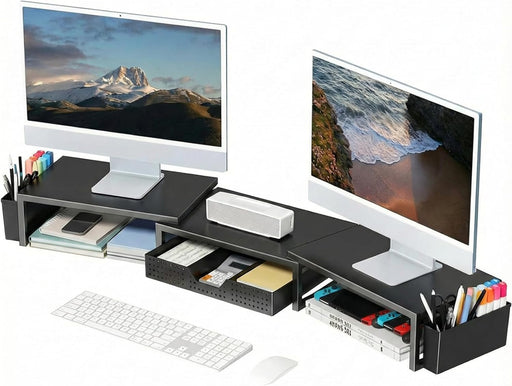 Desk Organizers and Accessories, Dual Monitor Stand Riser with Drawer and 2 Pen Holders, Desk Shelf Computer Racks & Pri