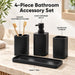Matte Black Bathroom Accessories Set, 4-Piece Bathroom Accessory Set with Soap Dispenser, Toothbrush Holder, Tumbler and Vanity Tray, Polyresin Countertop Organizer