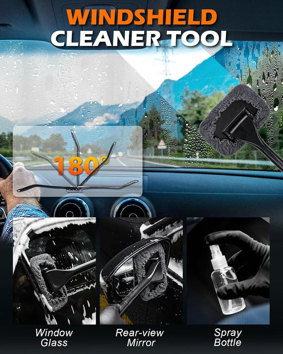 Windshield Cleaner Tool, 18Pcs Car Interior Cleaning Kit with Detail Brush