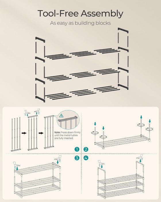 Shoe Rack, 3-Tier Shoe Organizer, Metal Storage Shelf
