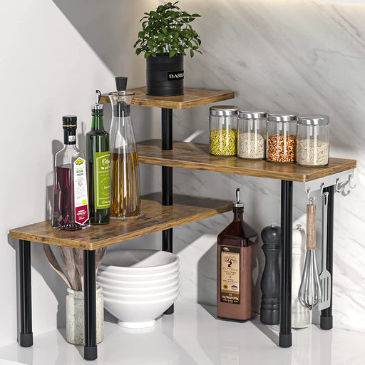 Kitchen Countertop Organizer 3-Tier Corner Shelf, Rustic Brown