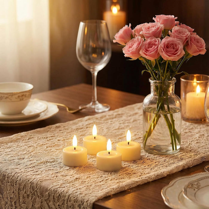 Ivory Flameless Wax Tealights with Remote Batteries, Realistic Flickering LED Tea Votive Candles Set of 10