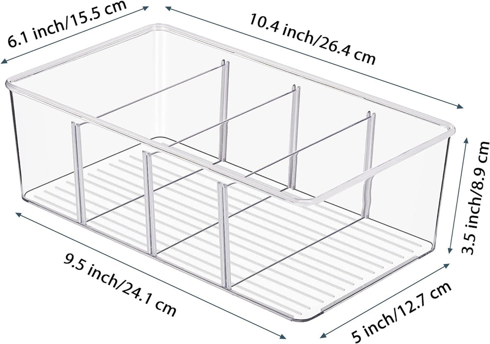 8 Pack Food Storage Organizer Bins, Clear Plastic, 4 Compartments