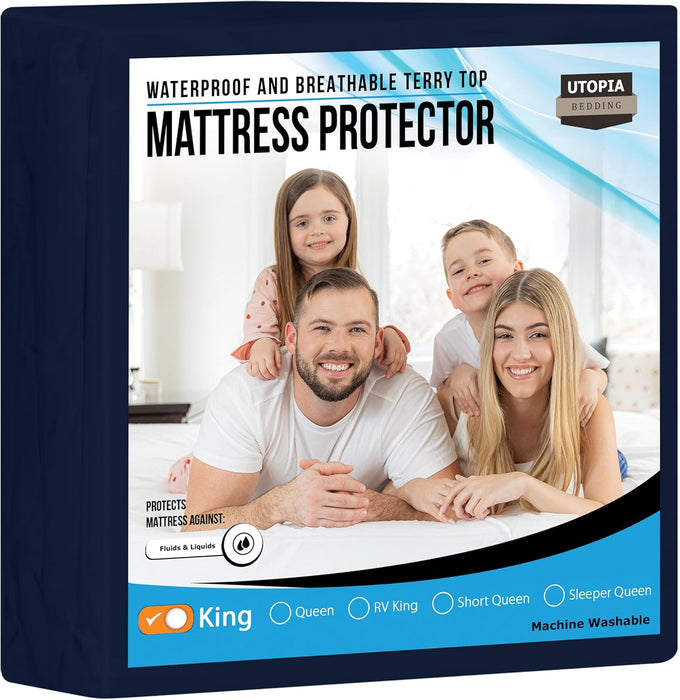 Waterproof Mattress Protector Twin Size, Premium Terry Mattress Cover 200 GSM, Breathable, Fitted Style with Stretchable Pockets (White)