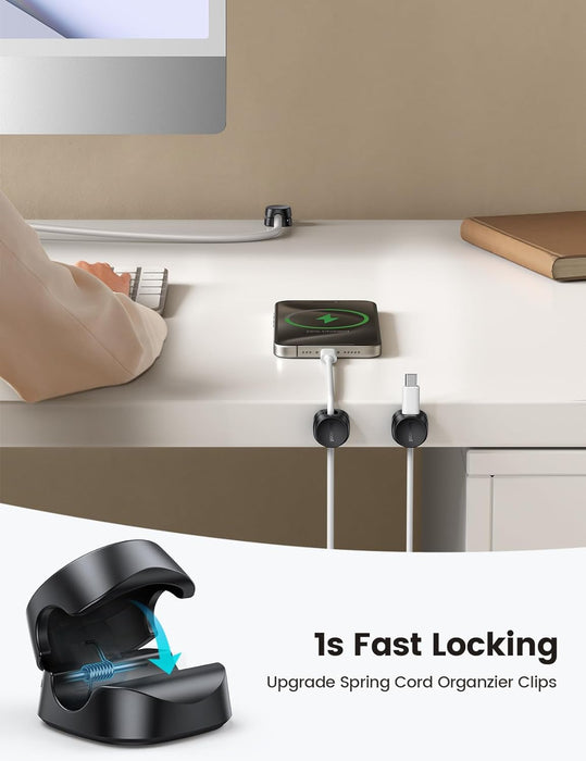 6Pack Cord Organizer, [1s Lock] Spring Cable Holder Clips for Desk