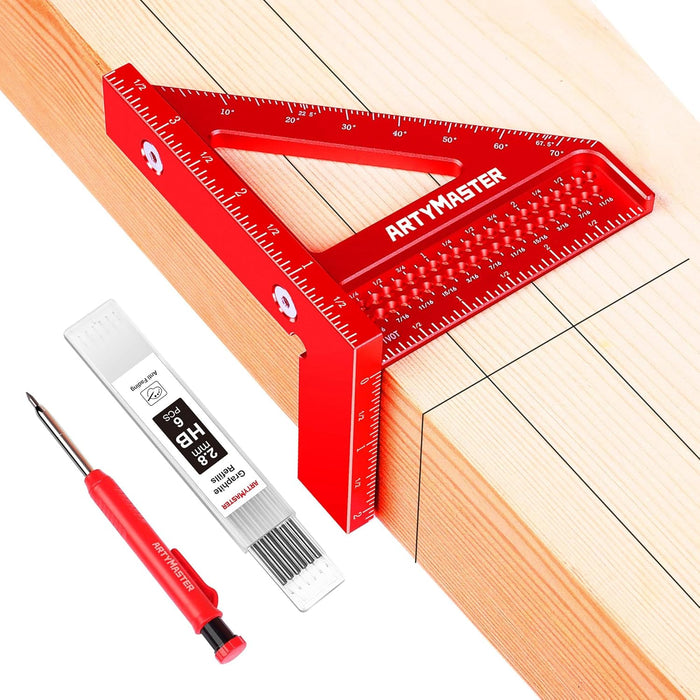 3.8＂Mini 3D Multi-Angle Measuring Square Ruler, WT102A High Precision Hole Scribing Woodworking Tools, 0-90° Aluminum Al