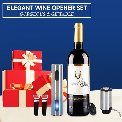 Electric Wine Opener Gift Set, Automatic Electric Wine Bottle Corkscrew Opener Rechargeable with Foil Cutter, Automatic 
