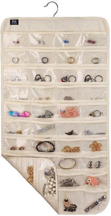 Hanging Jewelry Organizer,Accessories Organizer,80 Pocket Organizer for Holding Jewelries（Beige）