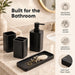 Matte Black Bathroom Accessories Set, 4-Piece Bathroom Accessory Set with Soap Dispenser, Toothbrush Holder, Tumbler and Vanity Tray, Polyresin Countertop Organizer