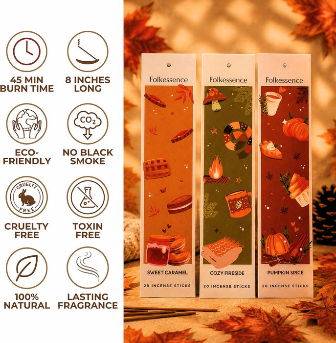 Premium Fall Incense Sticks Vanilla, Pumpkin Spice, Pack of 6