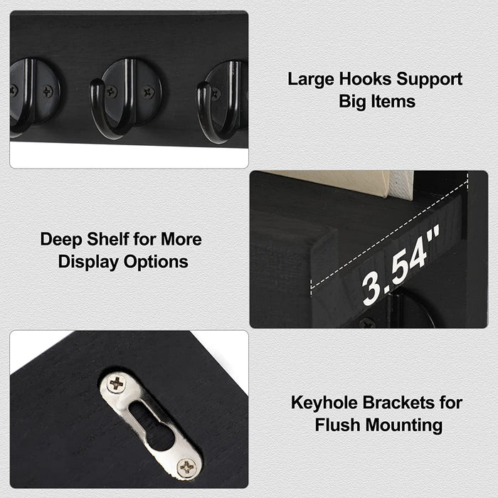 Key Holder for Wall, Decorative Key and Mail Holder with Shelf Has Large Hooks for Bags, Coats, Umbrella – Paulownia Woo