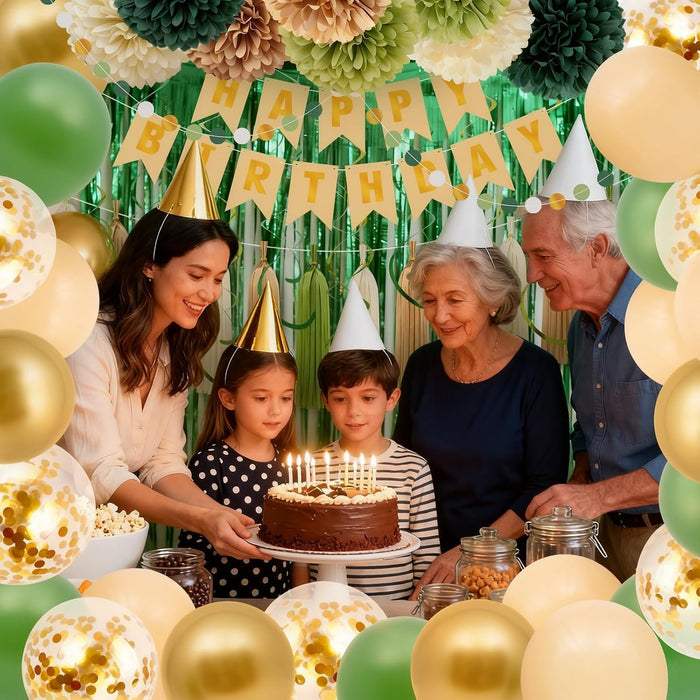 Sage Green Happy Birthday Party Decorations,Happy Birthday Banner, Quality Waterproof Boho Confetti Balloons Curtain Hanging Swirls Ease assembly Decor Green Balloons,Party Decorations