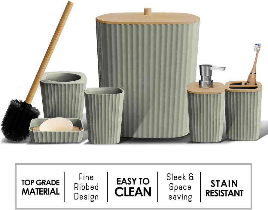 Bathroom Set - Sage Green Bathroom Accessories Set, 6PC Bathroom Accessory Set, Bathroom Sets with Toilet Brush, Trash C