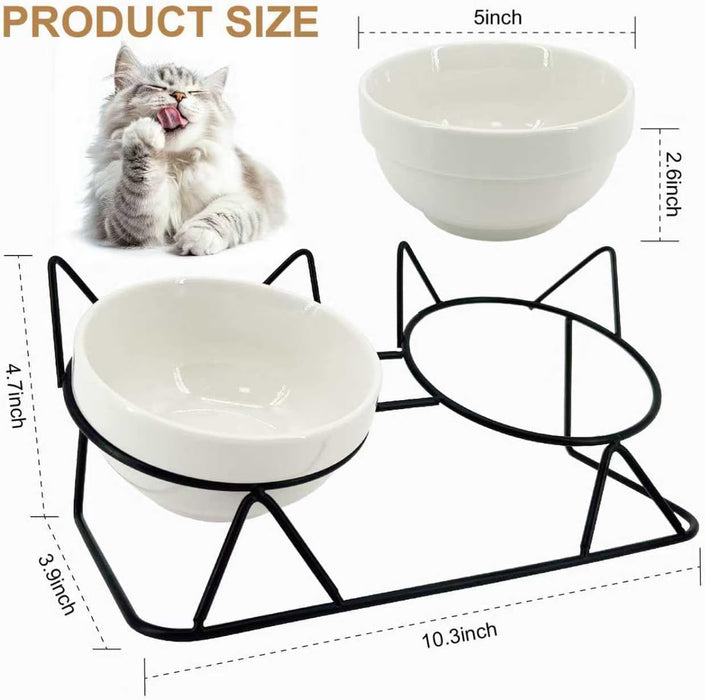 Elevated Tilted Cat Bowls for Indoor Cats，Raised Ceramic Cat Bowl Elevated 15°,Pet Feeding Bowls for Food and Water Anti