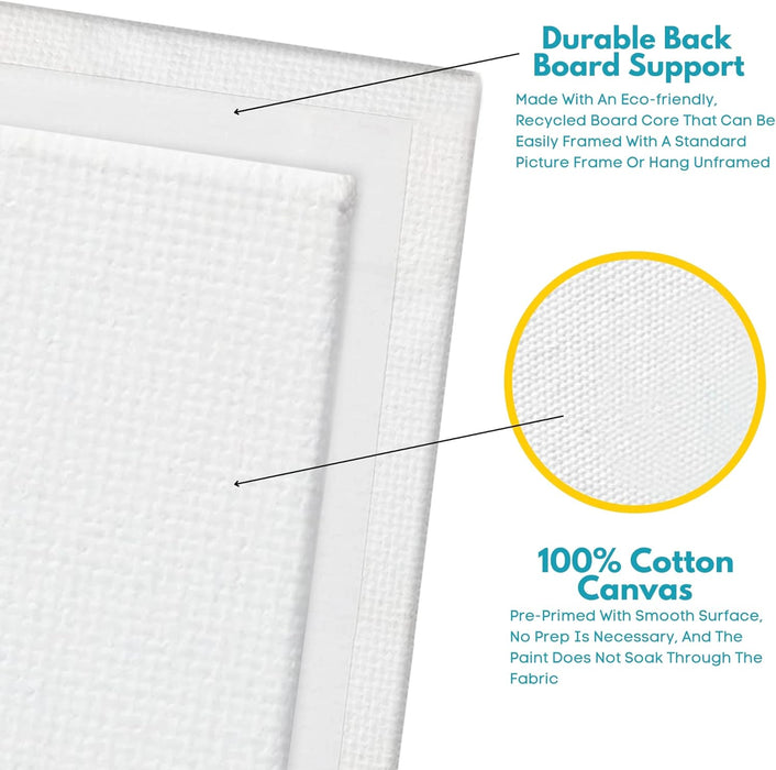24-Pack 𝗣𝗥𝗘𝗠𝗜𝗨𝗠 Canvas for Painting, 6 of 5x7, 8x10, 9x12,11x14 Painting Canvas Boards, Art Supplies for Adults & Kids - 100% Cotton Primed Canvases for Painting Acrylic, Oil, Watercolor