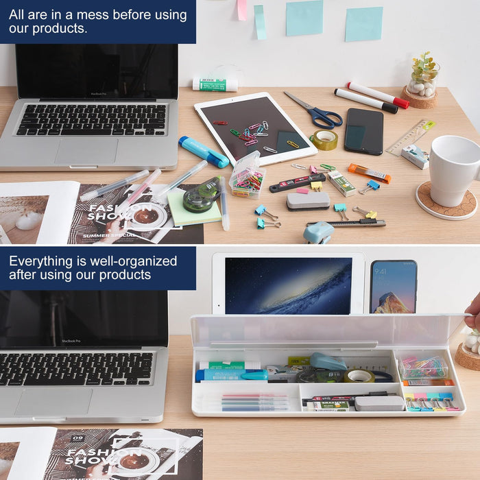 Small Desktop Whiteboard -Glass Dry Erase Board Computer Keyboard Stand White Board Surface Pad with Drawer, Desk Organi