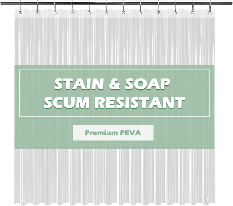 Crystal Clear Shower Curtain Liner 72x72, PEVA Waterproof Bath Curtain, No Chemical Smell, 3 Weighted Magnets, Durable with Rustproof Metal Grommets