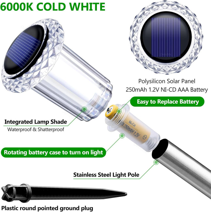 Solar Lights Outdoor Waterproof 10 Pack Pathway Lights Cool White