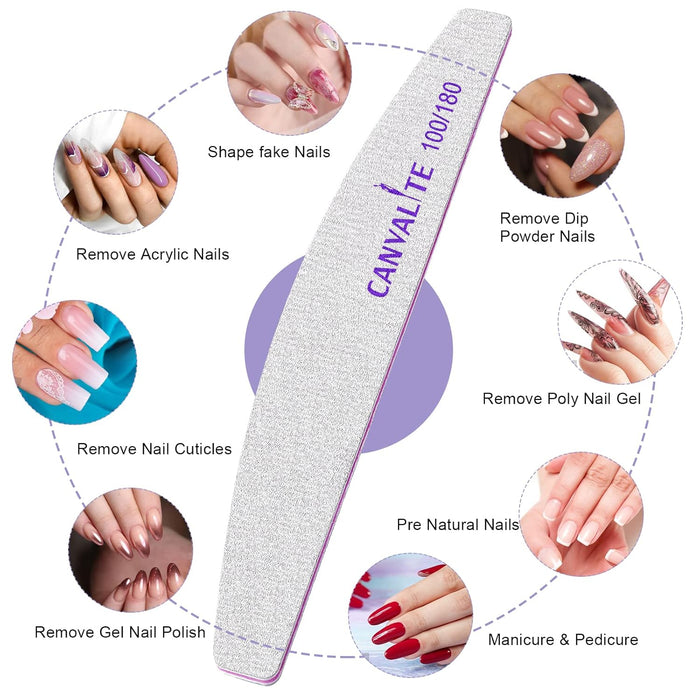 10 PCS Nail File Professional Nail Files Reusable Double Sided Emery Board(100/180 Grit) Nail Styling Tools for Home and