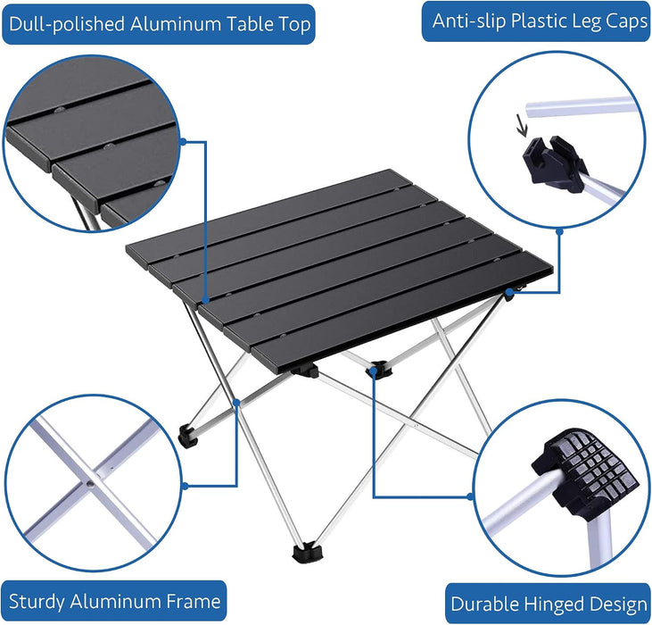 Portable Camping Table,Aluminum Folding Beach Table (Black-S)
