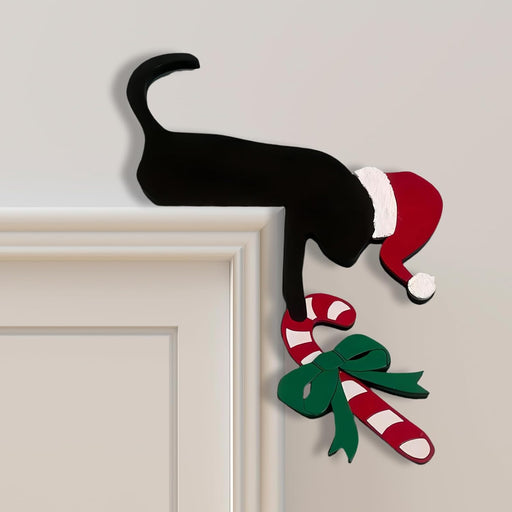 Christmas Door Topper Holiday Home Decor Funny Snowman Santa Claus Top Door Frame Corner Sign Decorations, Windows Walls DIY Craft for Christmas Party Ornament (Cat)