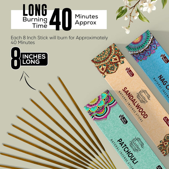 Incense Sticks Assorted Pack (180 gm), 100% Pure Organic Natural Hand Rolled Free from Chemicals - Perfect for Aromather