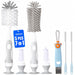 7-in-1 Baby Bottle Cleaner Set, Including Nylon & Silicone Bottle Brush, Cap, Straw & Nipple Brushes, BPA-Free (Gray)