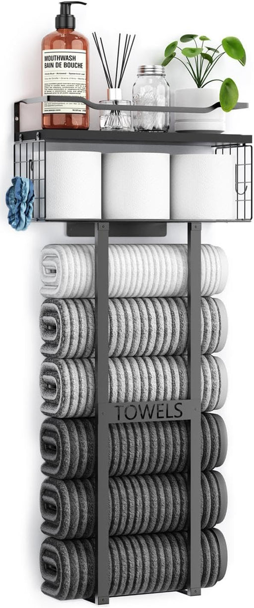 Towel Racks for Bathroom 31inch Wall Mounted Towel Rack,Floating Shelf with Wood Plank,Towel Storage for Bathroom can Ho