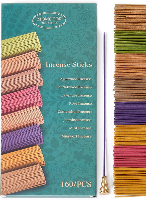 Premium Incense Sticks Variety Set, 160 Incense Sticks (8 Scents x 20), Handcrafted with Essential Oils, Long Burning Incense for Yoga, Meditation, Relaxation & Home Use