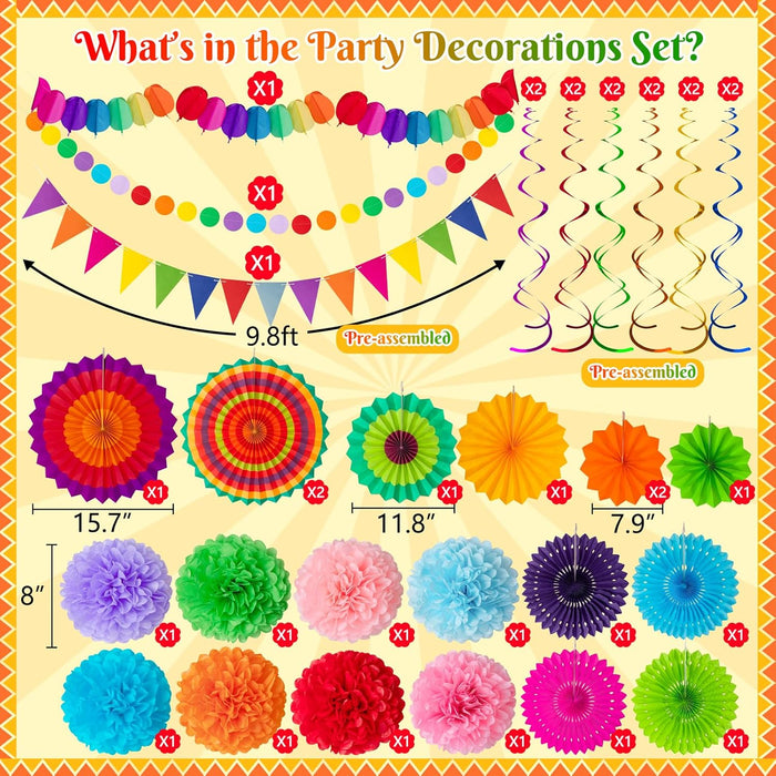 35PCS Fiesta Paper Fan Party Decorations Set