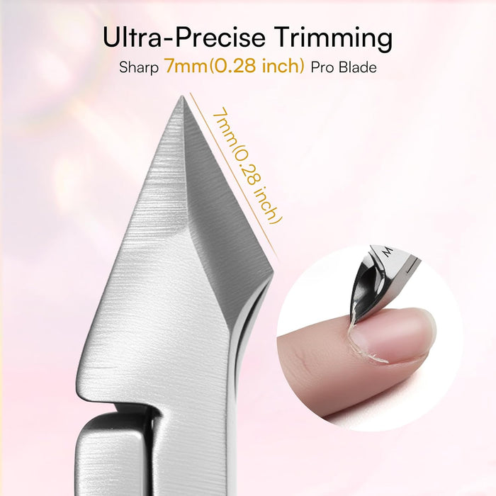 3 Pcs Pink Cuticle Nipper Set, Stainless Steel Pusher & Scraper