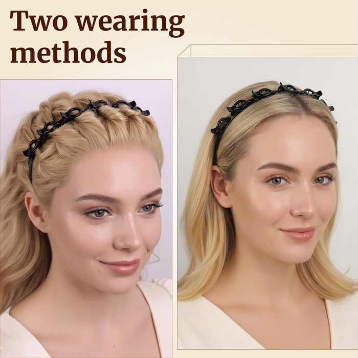 2 Pack Clip Headband for Twisty Bangs, 90s Hair Accessories for Women with 8 Mini Clips, Braided Hair Clip Headbands for Y2K Fashion Styling, Black and Brown