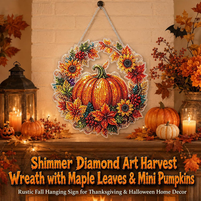 Autumn Harvest Pumpkin Diamond Art Hanging Ornament Kit, Halloween Diamond Art Hanging Kits, DIY Diamond Art Hanging Sign, Acrylic Diamond Painting Window Hanging Decor for Home, Garden,Porch,Mantel