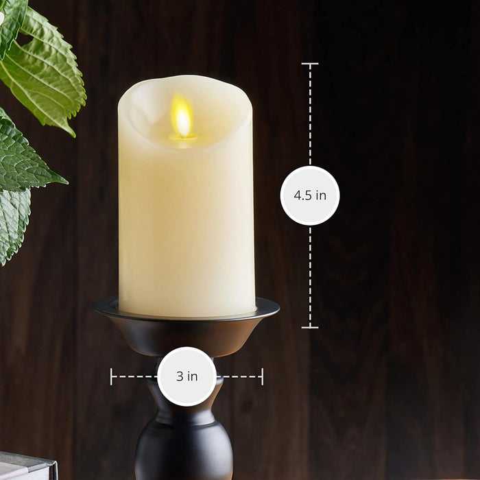 Flameless LED Battery Operated Ivory Pillar Candle, Flickering Realistic Moving Flame, 3" x 4.5" Luminous Real Wax Indoor Home Decor Pack of 1