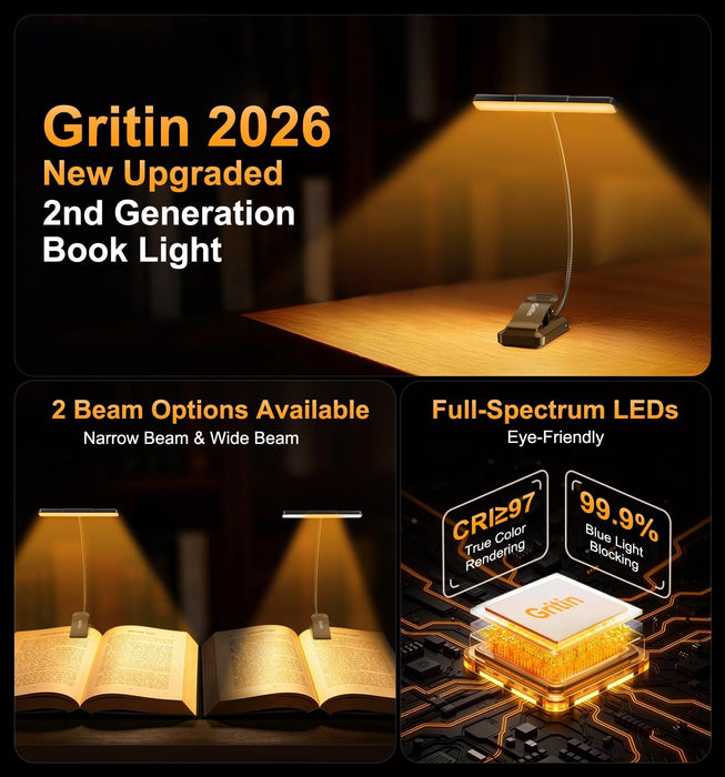 2026 Gen 2 Book Light for Reading- 32 Eye Caring Full Spectrum LED