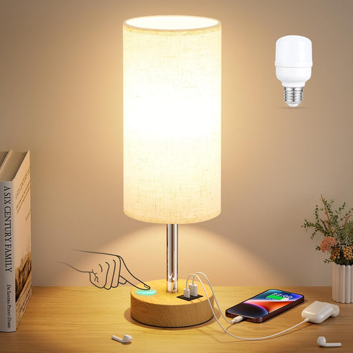 Bedside Table Lamp for Bedroom - 3-Way Dimmable Touch Lamp, USB A+C
