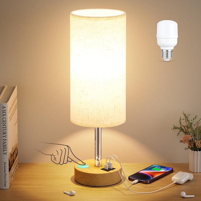 Bedside Table Lamp for Bedroom - 3-Way Dimmable Touch Lamp, USB A+C