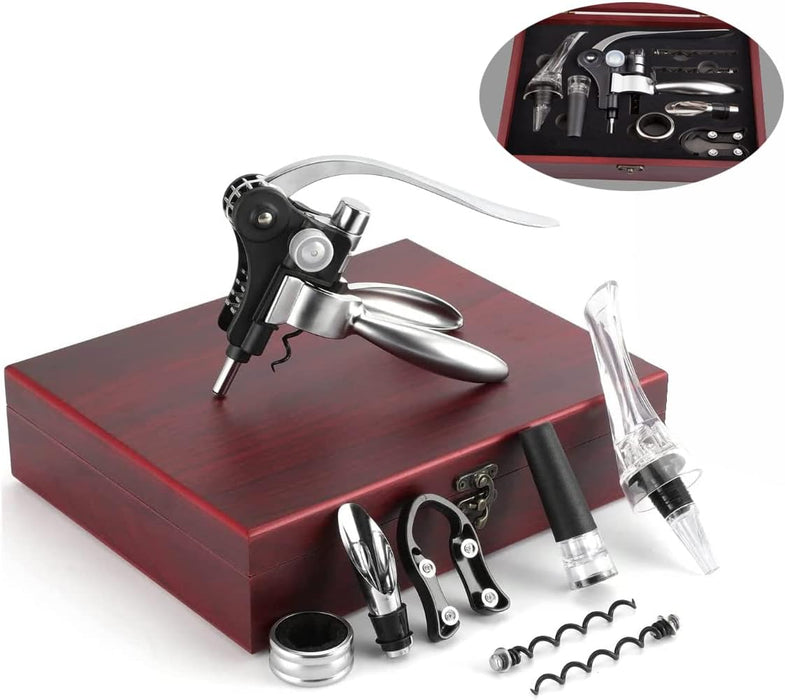 Wine Opener,Wine Bottle Opener, Wine Accessories Areator Wine Opener Kit, Red wine Corkscrew Set with Wood Case,Wine Gif
