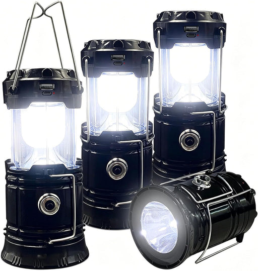 Collapsible Portable LED Camping Lantern  Lightweight Waterproof Solar USB Rechargeable LED Flashlight Survival Kits for Indoor Outdoor Home Emergency Light Power Outages Hiking Hurricane 4-Pack