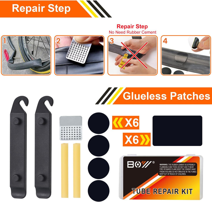 Bicycle Repair Bag With Tire Pump, Portable Tool Kit for Camping Travel - Bike Glueless Patches, Maintenance Essentials 